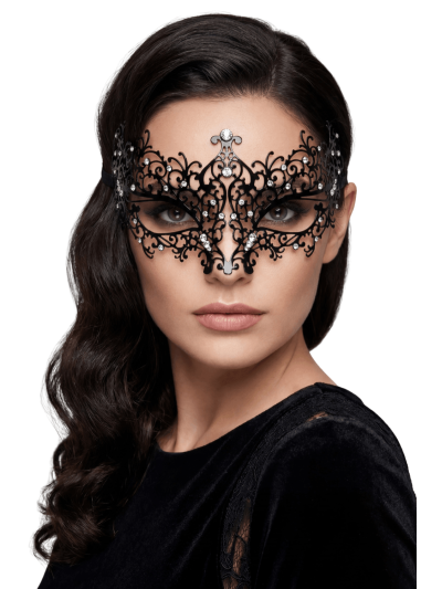 Masque vénitien Chiara rigide noir avec strass  