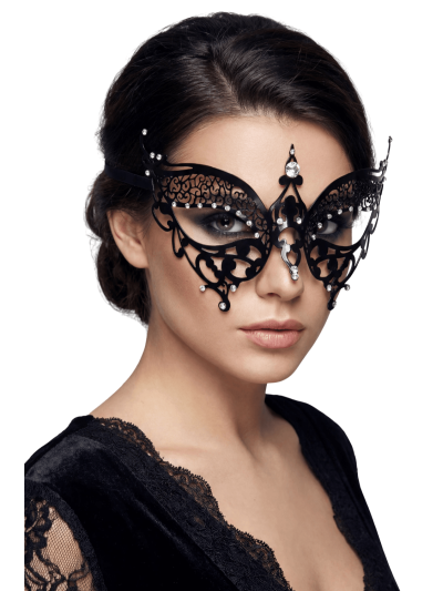 Masque vénitien Alida rigide noir avec strass  