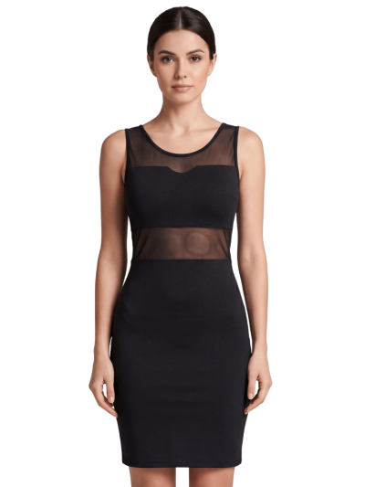 Robe sensuelle et habillée avec maille transparente noire 