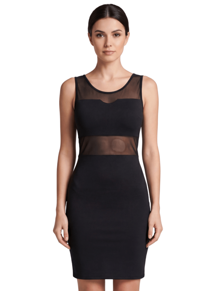 Robe sensuelle et habillée avec maille transparente noire 