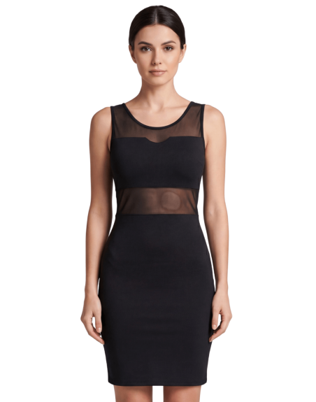 Robe sensuelle et habillée avec maille transparente noire 