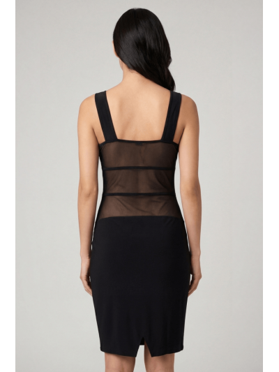 Robe sensuelle et habillée avec maille transparente noire 