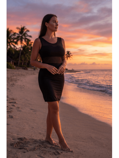 Robe sensuelle et habillée avec maille transparente noire 