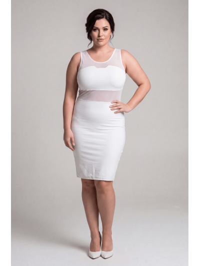 Robe sensuelle et habillée avec maille transparente blanche 