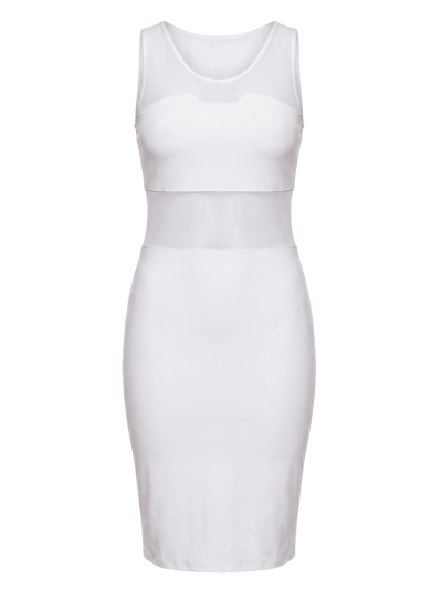 Robe sensuelle et habillée avec maille transparente blanche 