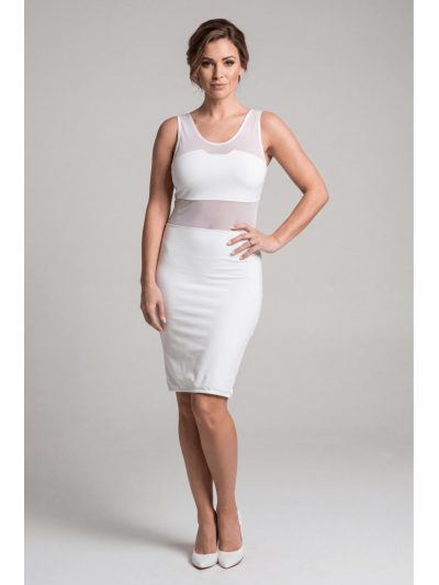 Robe sensuelle et habillée avec maille transparente blanche 