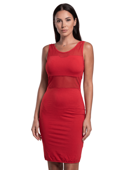 Robe sensuelle et habillée avec maille transparente rouge 