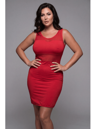 Robe sensuelle et habillée avec maille transparente rouge 