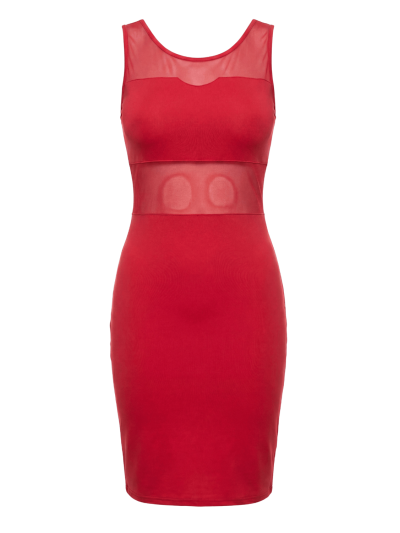 Robe sensuelle et habillée avec maille transparente rouge 