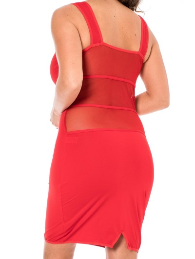 Robe sensuelle et habillée avec maille transparente rouge 