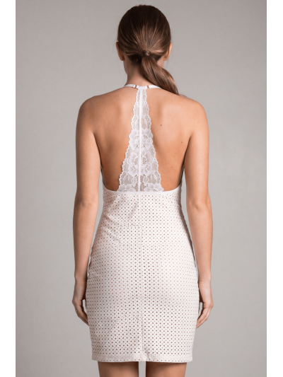 Robe blanche simili cuir et dentelle Sophia 