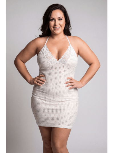 Robe blanche simili cuir et dentelle Sophia 