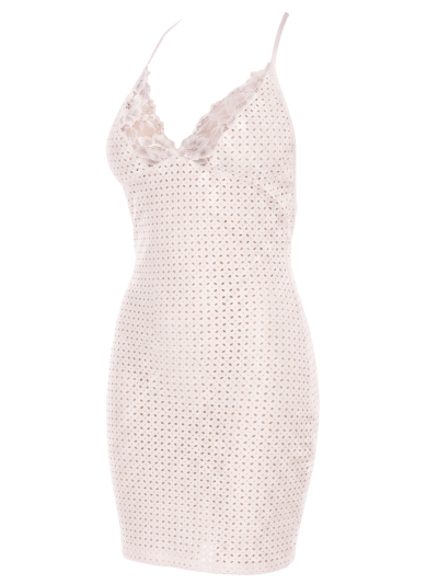 Robe blanche simili cuir et dentelle Sophia 