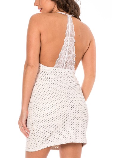 Robe blanche simili cuir et dentelle Sophia 