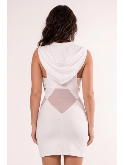 Robe blanche sensuelle avec capuche et bandeau poitrine Adriana 