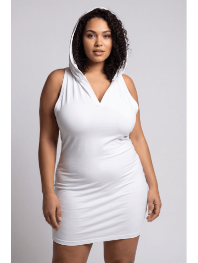 Robe blanche sensuelle avec capuche et bandeau poitrine Adriana 