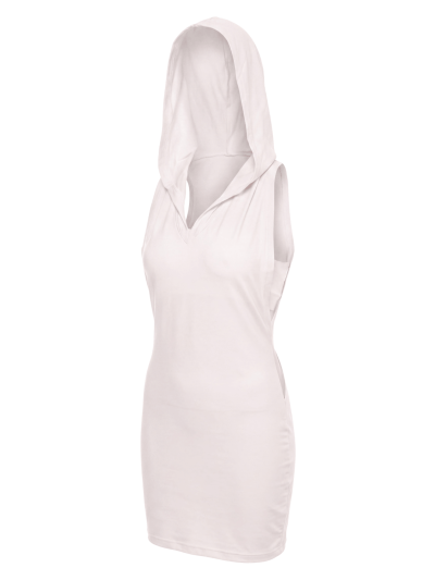 Robe blanche sensuelle avec capuche et bandeau poitrine Adriana 