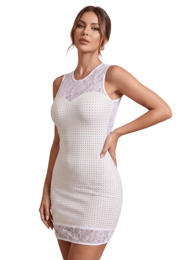 Robe simili cuir et dentelle blanche Lydia  