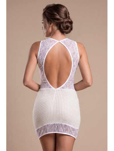 Robe simili cuir et dentelle blanche Lydia  