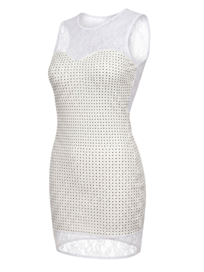 Robe simili cuir et dentelle blanche Lydia  