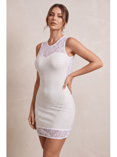 Robe simili cuir et dentelle blanche Lydia  