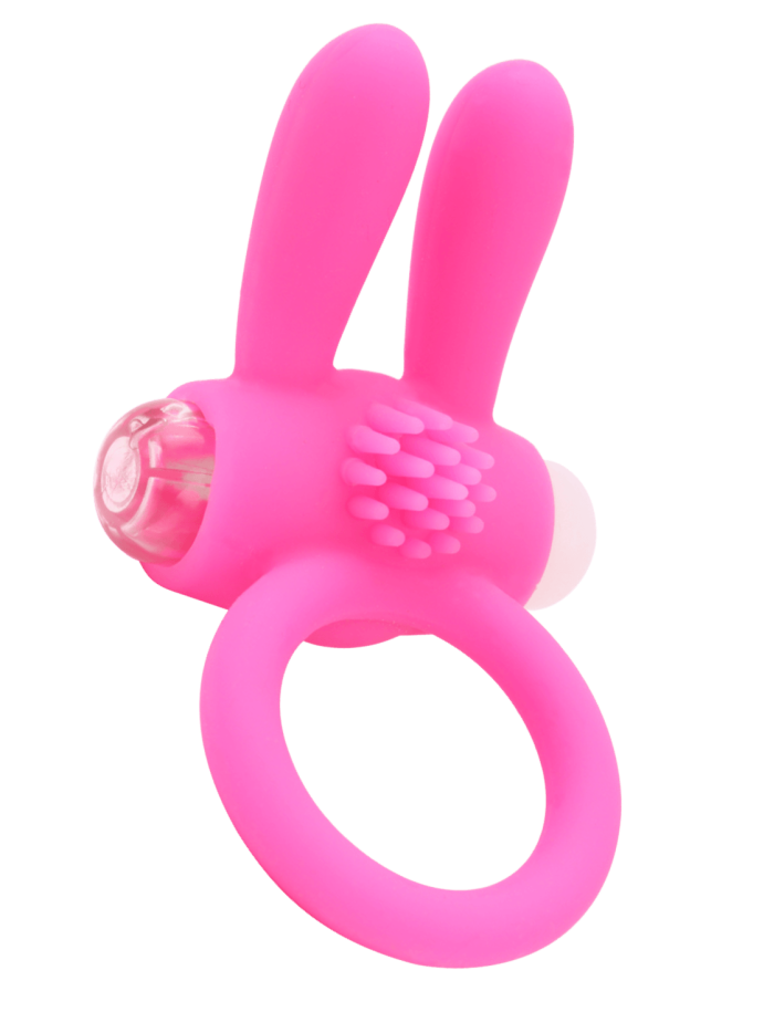 Anneau vibrant silicone rose avec oreilles de lapin 