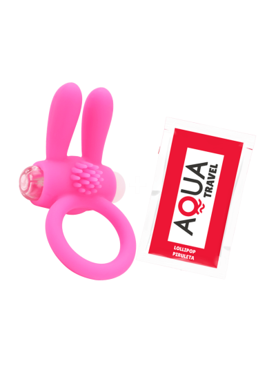 Anneau vibrant silicone rose avec oreilles de lapin 