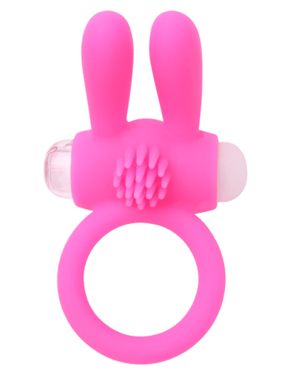 Anneau vibrant silicone rose avec oreilles de lapin 