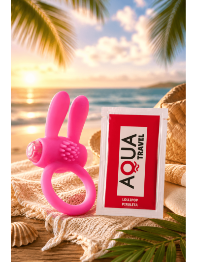 Anneau vibrant silicone rose avec oreilles de lapin 