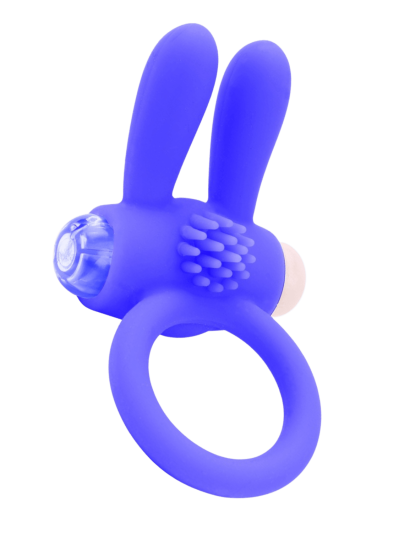 Anneau vibrant silicone bleu avec oreilles de lapin 