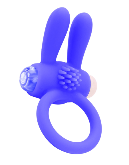 Anneau vibrant silicone bleu avec oreilles de lapin 