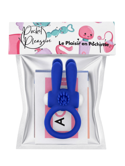 Anneau vibrant silicone bleu avec oreilles de lapin 