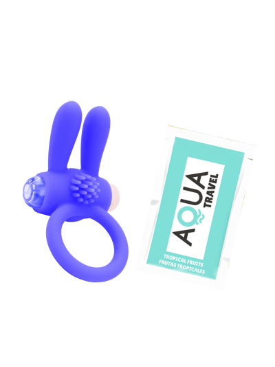 Anneau vibrant silicone bleu avec oreilles de lapin 
