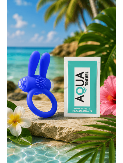 Anneau vibrant silicone bleu avec oreilles de lapin 