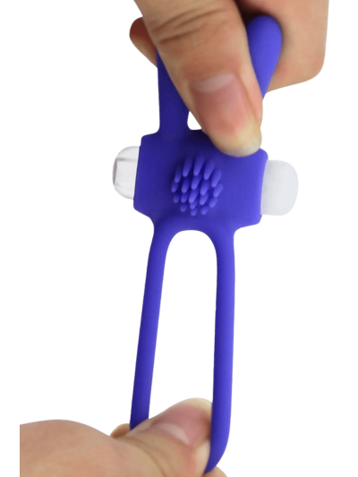 Anneau vibrant silicone bleu avec oreilles de lapin 